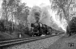 Kohle für Berlin: 52 6860 vom Bw Bln-Grunewald mit einem Kohle-Ganzzug bei Berlin-Wannsee. (1965) <i>Foto: Horst Deckert</i>