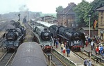 Mittlerweile war auch 01 2137 mit ihrem Sonderzug aus Brandenburg (Havel) in Belzig angekommen und gesellt sich zu 18 201 und 03 2235. (09.06.1979) <i>Foto: Joachim Bügel</i>