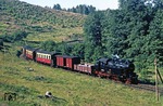 Durchs Selketal rollt 99 6001 mit P 69716 dem nächsten Halt in Mägdesprung entgegen. (08.09.1980) <i>Foto: Wolfgang Bügel</i>