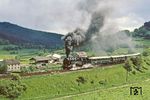 Der gleiche Fotohalt bei Milbitz mit 95 0027 vor Sonderzug D 24406 aus einer etwas anderen Perspektive. (28.05.1981) <i>Foto: Joachim Bügel</i>