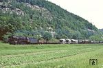Der gleiche Zug (vgl. Bild-Nr. 28484) mit 44 0689 bei Saalfeld-Remschütz von unten.  (31.05.1981) <i>Foto: Wolfgang Bügel</i>