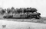 Mit den Bremsloks 19 015 und 78 425 der VES-M Halle (Saale) ist die erste auf Ölfeuerung umgebaute Erfurter 01 517 auf einer Messfahrt bei Peißen auf der Strecke Halle (Saale)—Delitzsch unterwegs. (25.02.1965) <i>Foto: Gerhard Illner</i>