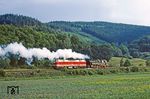 95 1027 und 119 015 entschwinden bei Unterloquitz in Richtung Probstzella. (14.06.1982) <i>Foto: Wolfgang Bügel</i>