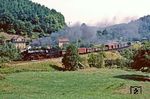 50 3540 mit Ng 62348 nach Nossen nahe des Bk. Götterfelsen bei Meißen. (18.08.1982) <i>Foto: Joachim Bügel</i>