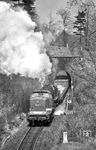 Nicht gerade erfreut war man von solchen Vorspannleistungen wie hier von der DR 110 622 (Bw Karl-Marx-Stadt) vor 50 1387 mit Ng 63439 bei der Ausfahrt aus dem nur 29 m langen Tunnel Buchholz kurz vor Annaberg-Buchholz Mitte. Nach einer "Schrecksekunde" drückte man dann doch auf den Auslöser. (22.04.1976) <i>Foto: Joachim Bügel</i>