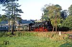 Mit dem letzten Zug des Tages befindet sich 86 1001 bei Walthersdorf auf dem Weg nach Crottendorf. (27.09.1982) <i>Foto: Wolfgang Bügel</i>