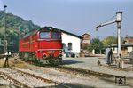 DR 120 338 (Lokomotivfabrik Oktober-Revolution, Woroschilowgrad) wurde am 13.11.1973 beim Bw Karl-Marx-Stadt (Chemnitz) in Dienst gestellt. Die beim Bw Gera beheimatete Lok war noch bis Juni 1992 im Einsatz. (07.10.1991) <i>Foto: Manfred Kantel</i>