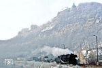 Bei knackigen Minustemperaturen rollt 41 1225 mit Ng 66472 unterhalb der Dornburger Schlösser an der Saale entlang. (18.02.1983) <i>Foto: Wolfgang Bügel</i>
