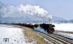 Wegen eines Schienenbruchs ist 41 1182 mit Dg 55445 bei Orlamünde ausnahmsweise auf dem linken Gleis unterwegs. (18.02.1983) <i>Foto: Wolfgang Bügel</i>