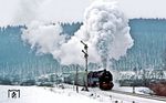 Einfahrt des Sonderzuges mit 95 1027 in Rauenstein/Thüringen. (19.02.1983) <i>Foto: Wolfgang Bügel</i>
