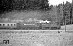 99 5904 und 99 5906 rollen mit P 69713 nach Gernrode bei Sternhaus-Ramberg talwärts. (12.04.1976) <i>Foto: Joachim Bügel</i>