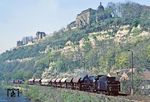 Wegen eines Defekts an der Drehscheibe in Camburg kam 41 1130 an diesem Tag Tender voraus mit Ng 66460 bei Dornburg angefahren. (25.04.1983) <i>Foto: Wolfgang Bügel</i>