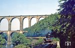 Bei Göhren unterquert 50 3658 mit dem Sandzug Gag 56353 das Viadukt der Hauptbahn Leipzig - Karl-Marx-Stadt. (30.08.1983) <i>Foto: Wolfgang Bügel</i>