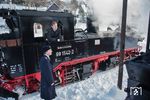 Begegnung in Schmalzgrube mit dem "Bahnhofsvorsteher" Felix Schmolinske. (15.01.2017) <i>Foto: Joachim Schmidt</i>