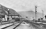 Der Bahnhof Bingerbrück (heute: Bingen (Rhein) Hbf) mit seinem markanten Brückenstellwerk, das von dem Architekten und Reichsbahn-Baubeamten Hans Kleinschmidt als Stahlskelettbau geplant und im Jahr 1937 fertiggestellt wurde.  (1938) <i>Foto: RVM</i>