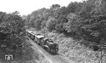 24 066 vom Bw Treysa mit P 335 (Treysa – Waldkappel) im Einschnitt bei Frielendorf auf der Strecke Treysa—Malsfeld—Eschwege.  (10.06.1936) <i>Foto: DLA Darmstadt (Bellingrodt)</i>
