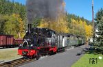 Ausfahrt von 99 4511 (urspr. Krauss, München, Baujahr 1899) in Schlössel. (15.10.2017) <i>Foto: Andreas Höfig</i>