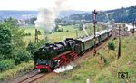 62 015 hat mit dem DMV-Sonderzug P 24536 soeben den Bahnhof Wasungen verlassen.  (07.09.1985) <i>Foto: Wolfgang Bügel</i>