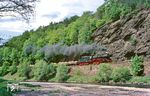 50 3666 mit Sandzug Gag 56355 am Ufer der Zwickauer Mulde bei Wolkenburg. (18.05.1986) <i>Foto: Wolfgang Bügel</i>