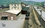 50 3551 mit Dg 54307 (Zwickau - Schwarzenberg) im Bahnhof Aue/Sa. (20.05.1986) <i>Foto: Wolfgang Bügel</i>