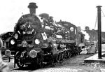 Die Betzdorfer 38 1455, anlässlich des "Tags der nationalen Arbeit" mit zeitgenössischen Nazi-Devotionalien geschmückt, im Bahnhof Betzdorf (Sieg). Die 1913 von Borsig in Berlin gebaute Lok verblieb 1945 in Polen, wurde dort als Ok1-274 neu eingereiht und 1974 ausgemustert.  (01.05.1933) <i>Foto: Slg. Gerhard Moll</i>