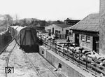 Schweineverladung in einem unbekannten Bahnhof. In den 1930er noch kein Thema, geraten solche Transporte heute immer mehr in den Fokus von Tierschützern. Bereits 2001 stellte die DB den Transport lebender Tiere auf der Schiene ein, auch weil man bei dem hochemotionalen Thema nicht weiter den "öffentlichen Prügelknaben" abgeben wollte. (1930) <i>Foto: RVM</i>