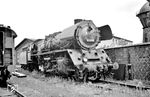 41 284 (Bw Schwerin) zu Gast im Bw Lübeck. Am 20.03.1960 wurde ein neuer Grenzübergang für den Schienenverkehr in Herrnburg bei Lübeck eröffnet. Die seit 1952 unterbrochene Hauptstrecke Hamburg - Lübeck - Rostock wurde dadurch wieder durchgehend befahrbar. Zum Einsatz kamen vor den Reisezügen Anfangs hier die Rostocker 23.10, vereinzelt die Baureihe 62, später die Baureihe 03. Die Schweriner 41er waren für die Güterzugleistungen zuständig. (08.07.1966) <i>Foto: Gerhard Moll</i>