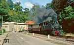 99 5904 fährt mit P 69711 aus Gernrode in Alexisbad ein. (19.09.1986) <i>Foto: Wolfgang Bügel</i>