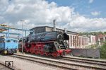 01 0509 bei ihrer ersten Ausfahrt vor der Kulisse des Dampflokwerks Meiningen. (25.04.2018) <i>Foto: Joachim Schmidt</i>
