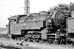 95 6676 zählte zu den vier Tenderlokomotiven der "Tierklasse" der Halberstadt-Blankenburger Eisenbahn mit den Namen MAMMUT, WISENT, BÜFFEL und ELCH. Nach der Übernahme der HBE durch die Deutsche Reichsbahn 1949 erhielten die Lokomotiven die Betriebsnummern 95 6676–6679. Hier im Heimat-Bw Blankenburg (Harz) steht die aufgrund der Elektrifizierung arbeitslos gewordene 95 6676 (MAMMUT) konserviert als Reservelok abgestellt und wartet auf bessere Zeiten.  (30.06.1966) <i>Foto: Will A. Reed</i>
