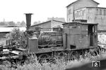 Angeblich soll es sich hier um die 1891 von der Elsässischen Maschinenbau-Gesellschaft, Straßburg-Graffenstaden und Belfort, gebaute T 3 "Magdeburg 6141" (spätere 89 7095) handeln, die offiziell 1954 bei der DR ausgemustert wurde. Sie überlebte als Werklok 805.80-452 beim RAW Halberstadt, wo sie seit dem 31.10.1954 eine neue Heimat fand. Zum Zeitpunkt der Aufnahme in Halberstadt bereits wieder abgestellt, wurde sie anschließend nochmals bei der VEB Harzbrauerei in Halberstadt reaktiviert. Die 89 7095 wäre eine Maschine nach Musterblatt M III-4e, also eine „normale“ pr. T3 gewesen. Auf dem Bild ist aber eine Maschine mit dem verstärkten Rahmen nach Musterblatt M III-4p zu sehen, allerdings mit einem Kessel der 4e der ersten Ausführung. Insofern bleiben Zweifel, welche Lok sich tätsächlich hinter der DR-Werklok mit Gerätenummer verbirgt.  (28.06.1966) <i>Foto: Will A. Reed</i>