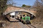 Lok D 1 und D 2 mit einem GmP nach Engeln am Phonolith-Anschluss in Brenk. (07.04.2018) <i>Foto: Zeno Pillmann</i>