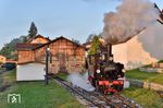 99 633 vor dem Schuppen der Museumsbahn in Ochsenhausen. (25.05.2018) <i>Foto: Zeno Pillmann</i>