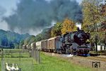 50 3690 (Bw Karl-Marx-Stadt) mit Dg 54309 bei Wiesenburg auf dem Weg nach Aue. (20.09.1986) <i>Foto: Wolfgang Bügel</i>