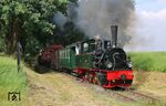 Lok "HOYA" wurde 1899 direkt an die Kleinbahn Hoya-Syke-Asendorf geliefert und lief am Schluss unter der Betriebsnummer 31. 1967 wurde sie nicht betriebsfähig an den Deutschen Eisenbahn-Verein (DEV) verkauft und am 18. Mai 1968 nach einer Aufarbeitung im AW Bremen-Sebaldsbrück wieder in Dienst gestellt. Von 2001 bis 2006 wurde sie nochmals umfangreich aufgearbeitet und am 1. Mai 2006 wieder in Dienst gestellt. (29.07.2016) <i>Foto: Burkhard Walbersloh</i>