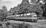 118 301 (Bw Magdeburg) mit einem Schnellzug nach Köln bei Berlin-Wannsee. (07.1976) <i>Foto: Burkhard Wollny</i>