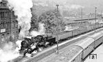 Ausfahrt der 58 1800 im Bahnhof Aue. (07.1976) <i>Foto: Burkhard Wollny</i>