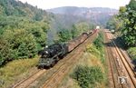 50 3690 biegt mit Dg 54309 aus Zwickau vor Aue in den Güterbahnhof ab. (26.09.1986) <i>Foto: Wolfgang Bügel</i>
