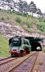 02 0201 bei einem privaten Fotohalt am Sonnenburgtunnel zwischen Velden und Rupprechtstegen. Die Stelle wurde nicht zufällig ausgewählt, am 30. Mai 1963 entstand hier ein Foto der 05 001 bei der Überführung ins Museum nach Nürnberg. (21.06.1985) <i>Foto: Joachim Bügel</i>