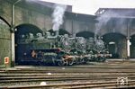 Lokparade im Bw Karl-Marx-Stadt-Hilbersdorf (Chemnitz) mit den dort stationierten 86 775, 86 361 und 86 187. (06.1967) <i>Foto: Robin Fell</i>