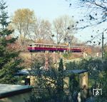 Ein S-Bahnzug am Hüttenweg im Berliner Grunewald. (1980) <i>Foto: Karsten Risch</i>