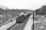 03 2083 (Bw Wittenberg) rollt mit P 3516 in den Haltepunkt Zörnigall, nördlich von Lutherstadt Wittenberg. Wegen der kurzen Wendezeit in Berlin fährt man gleich Tender voraus.  (15.05.1977) <i>Foto: Joachim Schmidt</i>
