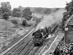 Der Sommerfahrplan 1977 brachte nur noch Arbeit für eine Frankfurter 03. Die letzte Leistung war der E 992 nach Angermünde, der hier mit 03 2118 die Südeinfahrt von Booßen passiert, wo von links die Gütergleise aus Frankfurt/Oder Rbf einmünden. In der Nordausfahrt zweigt die Strecke nach Lebus ab, wo am 27. Juni 1977 durch das Versehen eines Weichenwärters im Bahnhof Booßen der D 1918 mit der Stralsunder 03 0078 auf die falsche Strecke geleitet wurde und frontal mit einem entgegen kommenden Güterzug zusammenstieß. (21.09.1977) <i>Foto: Joachim Schmidt</i>