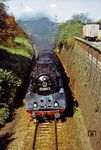 03 0058 mit D 555 (Barth - Erfurt) auf dem eingleisigen Streckenabschnitt hinter Burg Stargard/Meckl. (12.10.1977) <i>Foto: Dr. Uwe Knoblauch</i>