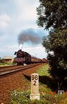 Volles Rohr geht es mit 03 0080 vor dem D 513 bei Seehausen durch die Uckermark. (03.07.1977) <i>Foto: Dr. Uwe Knoblauch</i>
