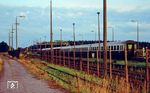 Ein Zug mit einer 132 fährt durch den Bahnhof Schwanheide, der während der deutschen Teilung als Grenzbahnhof im Verlauf der Bahnstrecke Berlin – Hamburg auf der Seite der Deutschen Demokratischen Republik diente. Die Gleiskapazitäten in Schwanheide reichten jedoch nicht aus, um sowohl Reise- wie auch Güterzüge dort zu kontrollieren, deshalb wurden Güterzüge im 18 Kilometer von der Grenze entfernten Bahnhof Kuhlenfeld abgefertigt. Anfang der 1980er Jahre wurde auf der südlichen Bahnhofseite ein neues Grenzabfertigungsgebäude errichtet. Seit dem 30. September 1990 halten keine Schnellzüge mehr in Schwanheide. (1990) <i>Foto: Hans Hilger</i>
