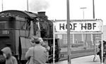 Ankunft der 58 1111 (58 311) in Hof Hbf. Am Tender brachte sie noch Windleitbleche für die 01 111 im DDM mit. Am Regler steht Karl Neidhard, Lokführer des Bw Hof. (19.03.1977) <i>Foto: Burkhard Wollny</i>