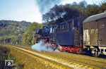 44 0304 (44 1304, Oberschlesische Lokomotivwerke AG Kattowitz, Werk Krenau, Baujahr 1942) auf der Rampe von Sangerhausen nach Blankenheim bei Riestedt. (09.10.1978) <i>Foto: Dr. Uwe Knoblauch</i>