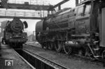 Nach getaner Arbeit treffen in der Lokeinsatzstelle Berlin-Karlshorst des Bw Berlin Ostbahnhof die Dresdner 01 2204 und 03 2195 aus Frankfurt (Oder) aufeinander. (1975) <i>Foto: Rolf Serfert</i>