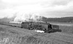 Eine dynamische Fahrtaufnahme der 01 2016 vor dem D 371 "Pannonia-Express", der bei Großenhain mit 120 km/h unterwegs war. (03.1977) <i>Foto: Burkhard Wollny</i>